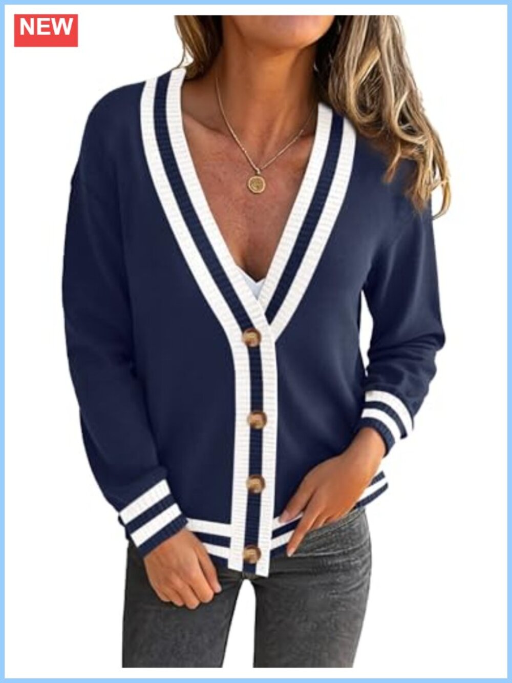 LOMON Women's Button Down Cardigan Loose Long Sleeve Knit Sweater Jacket